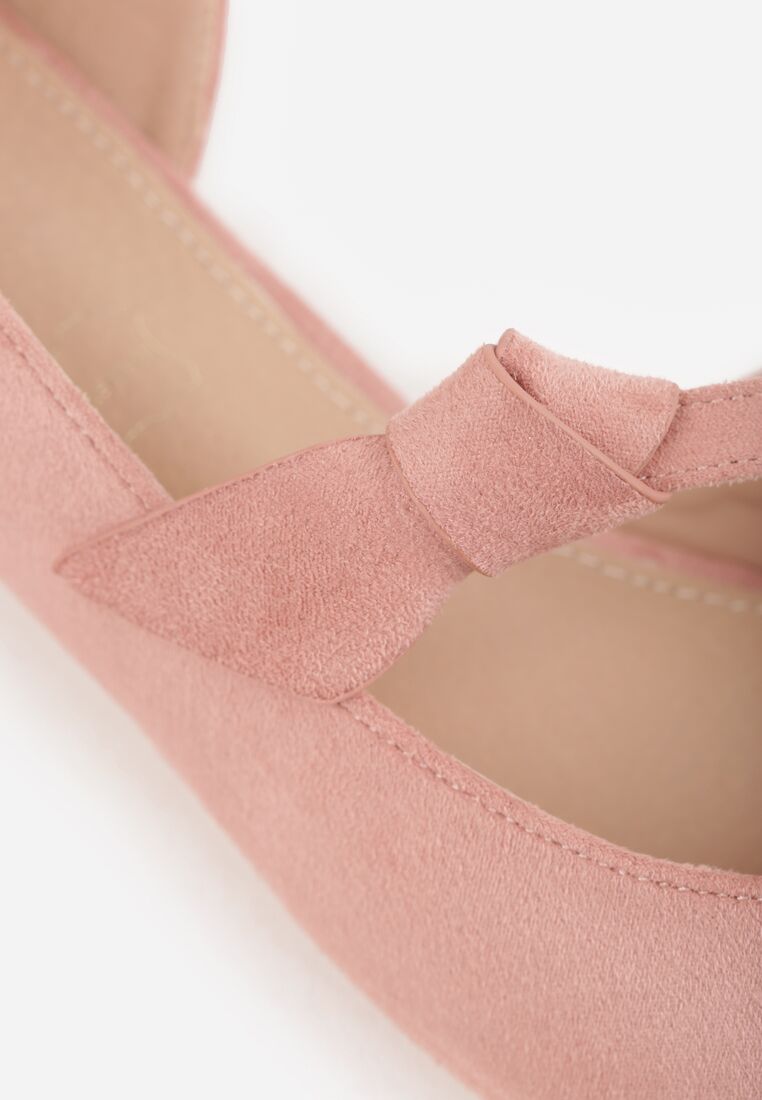 Różowe Płaskie Czółenka Vices ze Skórzaną Wkładką Ozdobione Supełkiem Liliarie 9