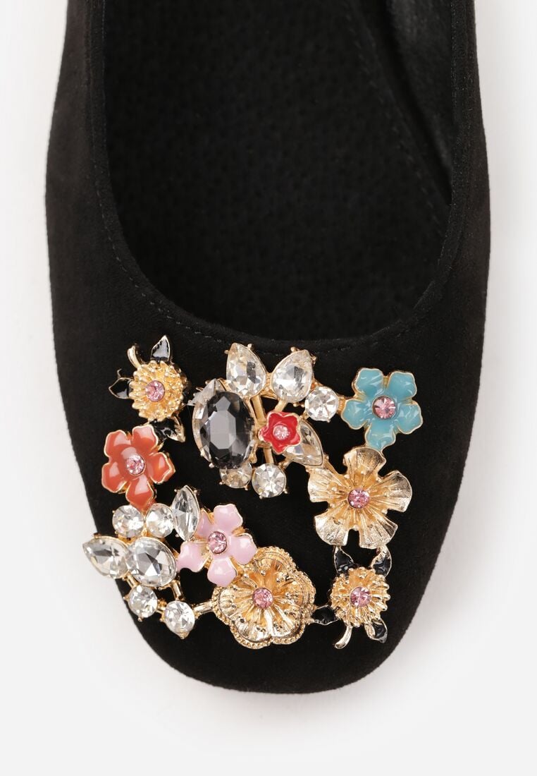 Czarne Czółenka Vices z Odkrytą Piętą Ozdobione Cyrkoniami ze Skórzaną Władką Eklevia 8