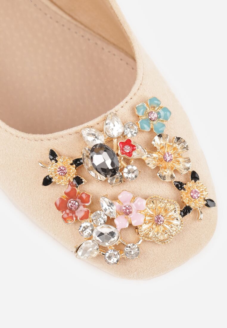 Beżowe Czółenka Vices z Odkrytą Piętą Ozdobione Cyrkoniami ze Skórzaną Władką Eklevia 9