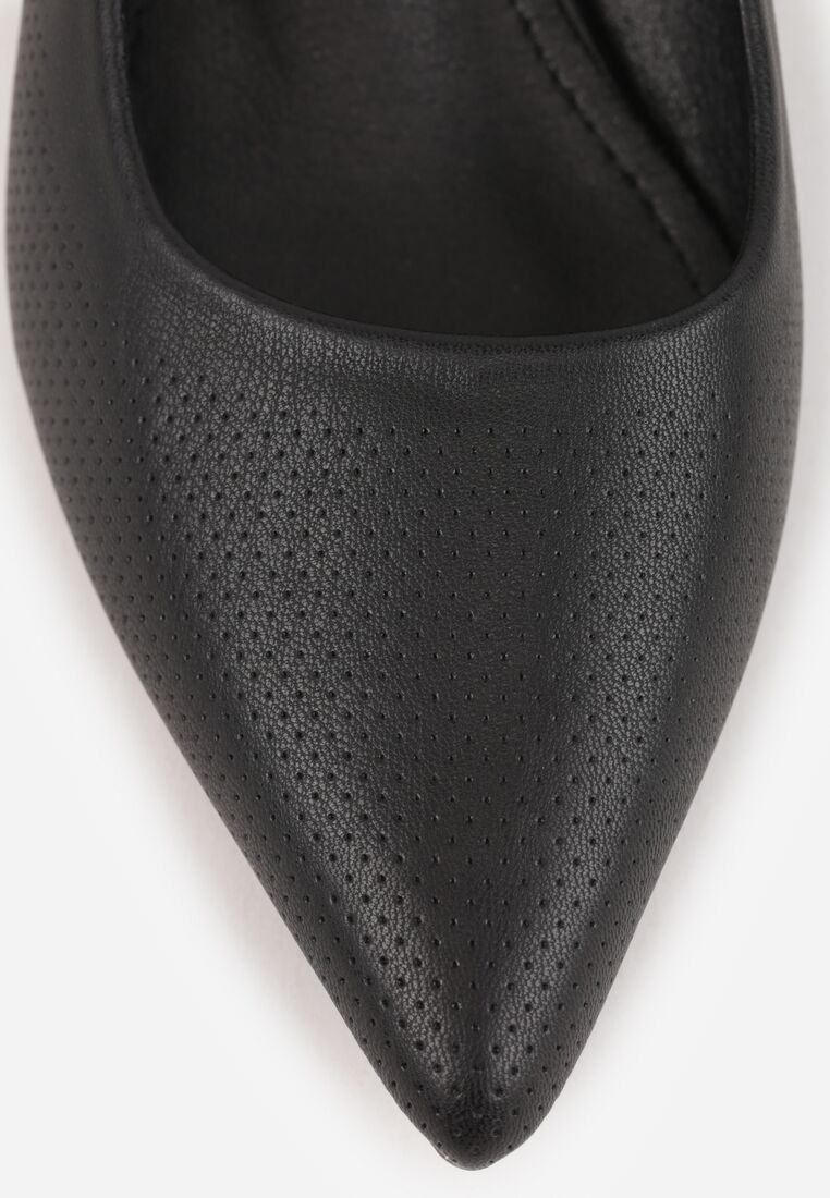 Czarne Sandały Slingback Vices na Słupku Zdobione Perforacją Telanisia 8