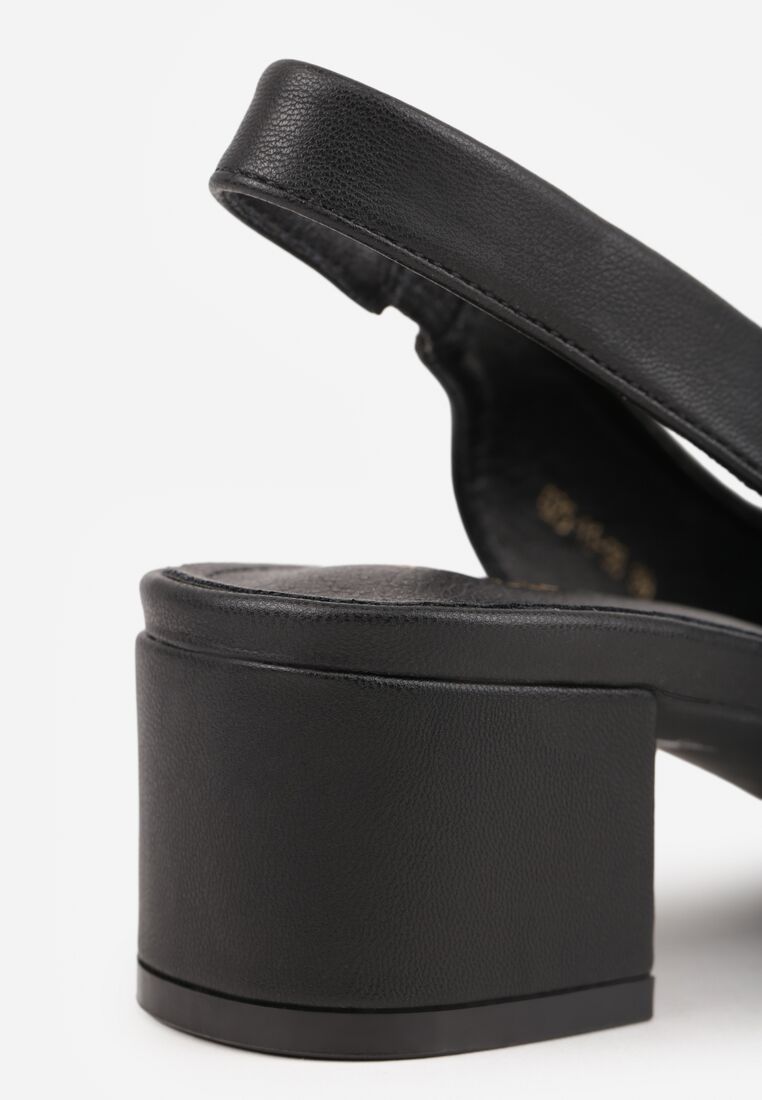 Czarne Sandały Slingback Vices na Słupku Zdobione Perforacją Telanisia 9