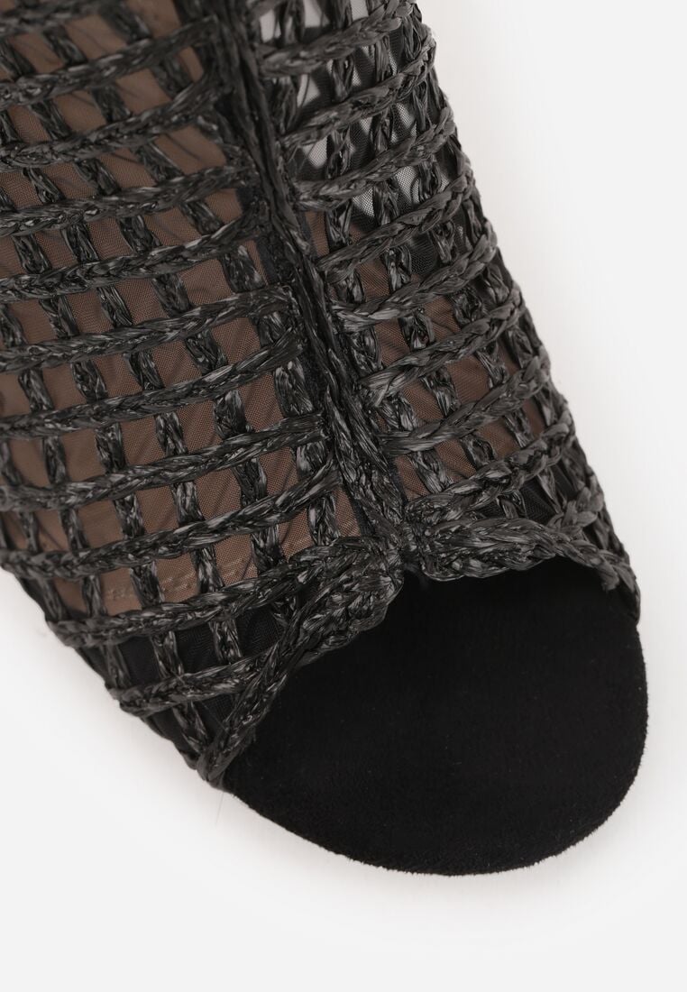 Czarne Botki Vices na Obcasie z Siateczkową Cholewką Karhiris 8