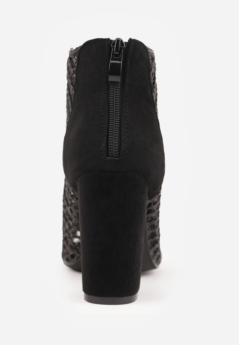 Czarne Botki Vices na Obcasie z Siateczkową Cholewką Karhiris 9