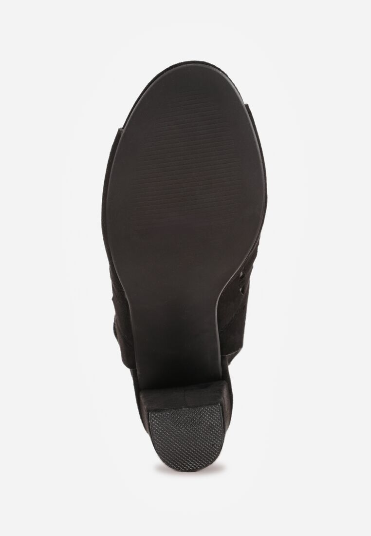 Czarne Sandały na Obcasie Vices ze Skórzaną Wkładką i Ażurową Cholewką Linarra 7