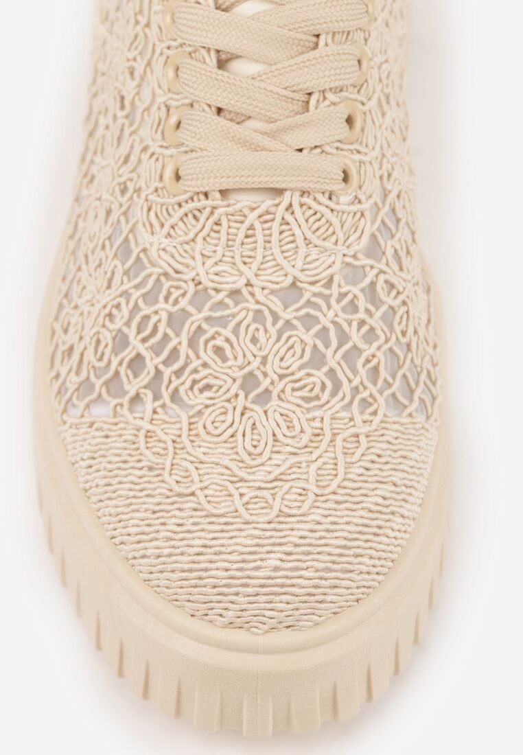 Beżowe Ażurowe Sneakersy Vices na Grubej Podeszwie z Tłoczeniem Luminise 9