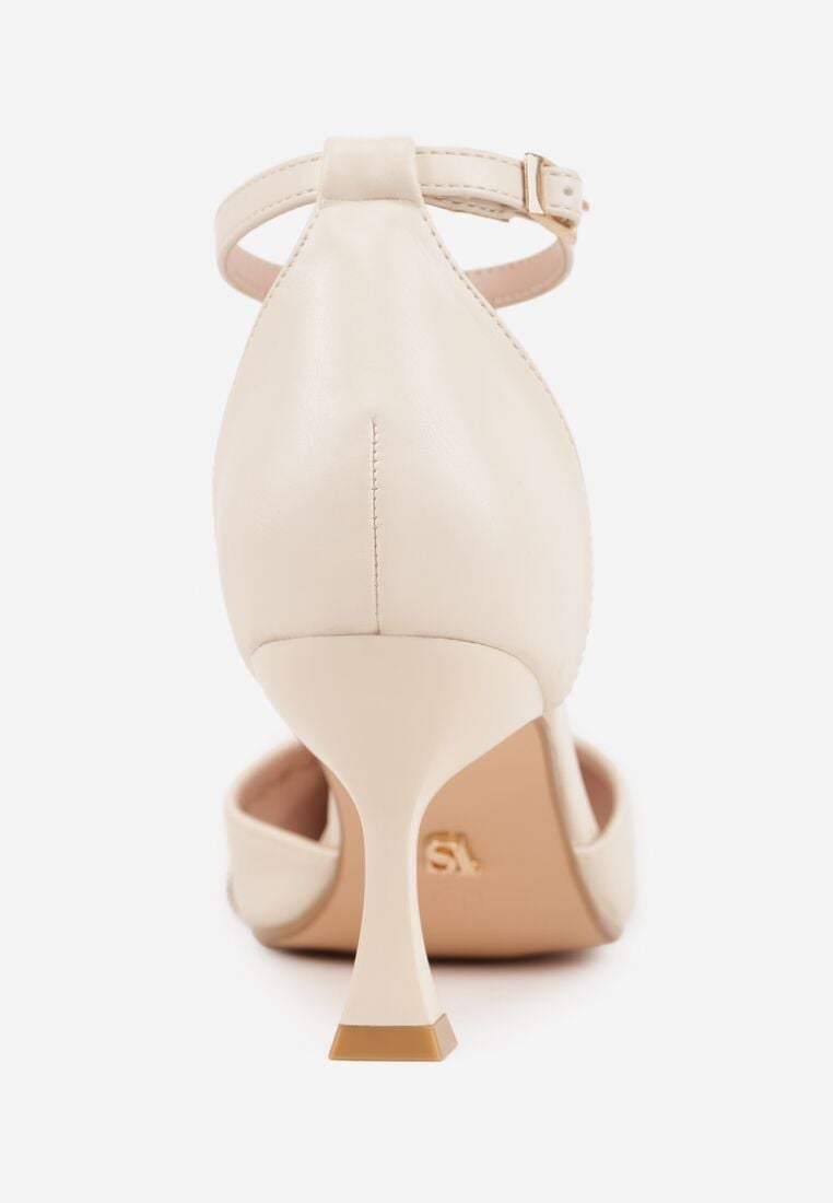 Beżowe Czółenka Vices na Szpilce z Kokardą i Cyrkoniami Atelissa 8