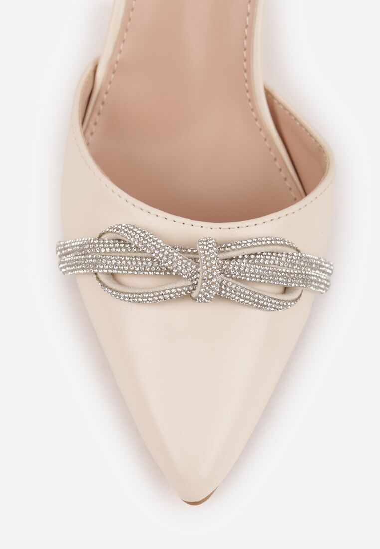 Beżowe Czółenka Vices na Szpilce z Kokardą i Cyrkoniami Atelissa 9