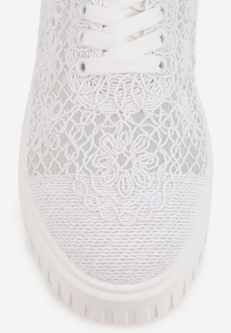 Białe Ażurowe Sneakersy Vices na Grubej Podeszwie z Tłoczeniem Luminise 8
