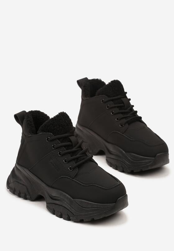 Czarne Traperki Sneakersy Vices na Grubej Tłoczonej Platformie Typu Traperki Narrise 5