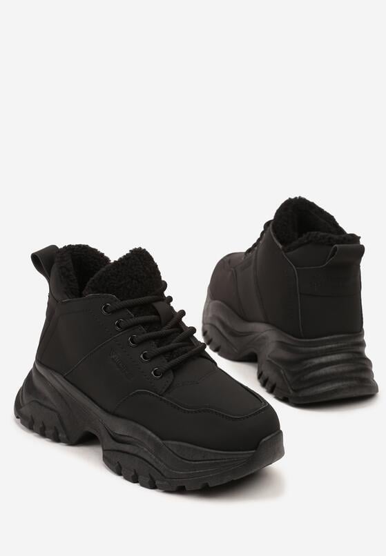 Czarne Traperki Sneakersy Vices na Grubej Tłoczonej Platformie Typu Traperki Narrise 6