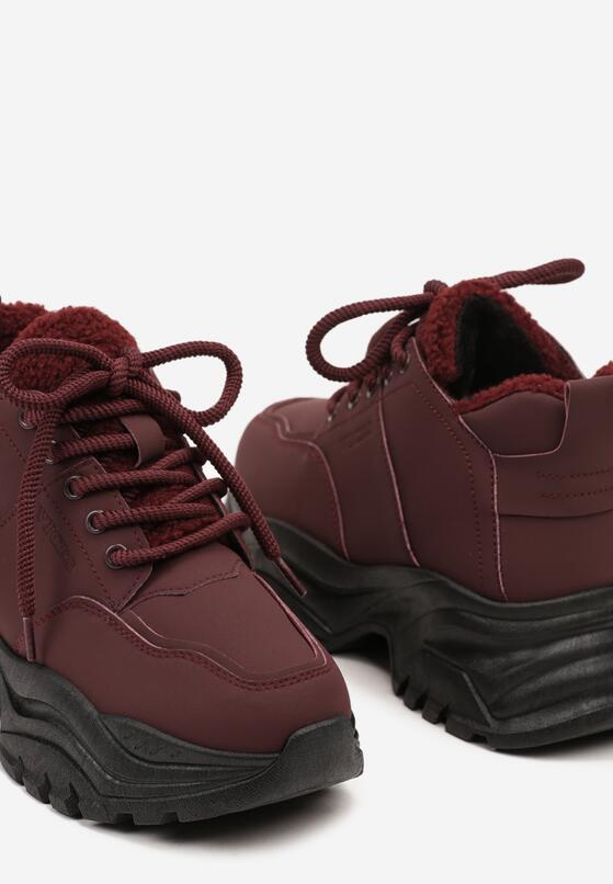 Bordowe Traperki Sneakersy Vices na Grubej Tłoczonej Platformie Typu Traperki Narrise 6