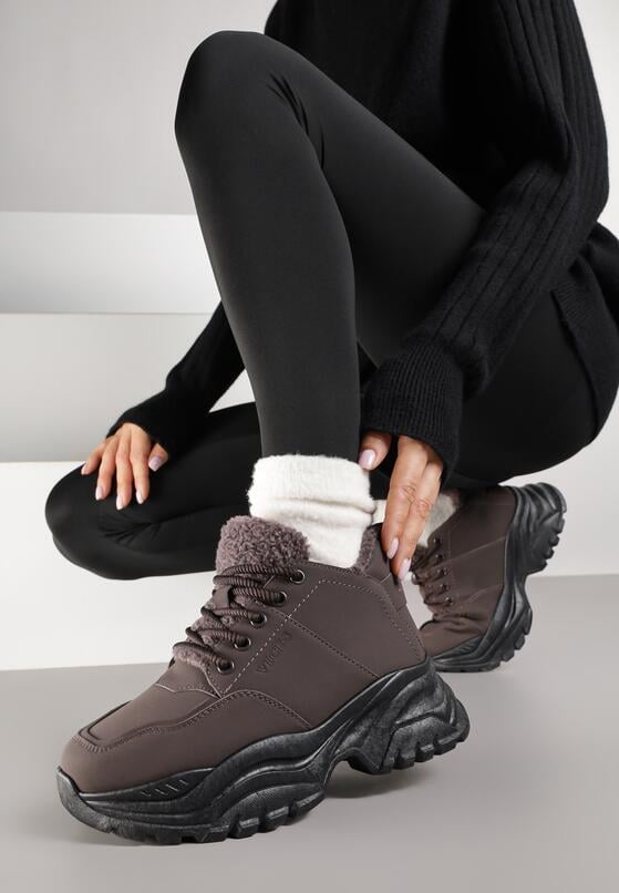 Brązowe Traperki Sneakersy Vices na Grubej Tłoczonej Platformie Typu Traperki Narrise 2