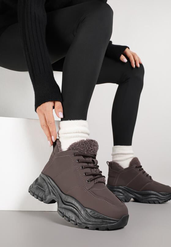 Brązowe Traperki Sneakersy Vices na Grubej Tłoczonej Platformie Typu Traperki Narrise 3