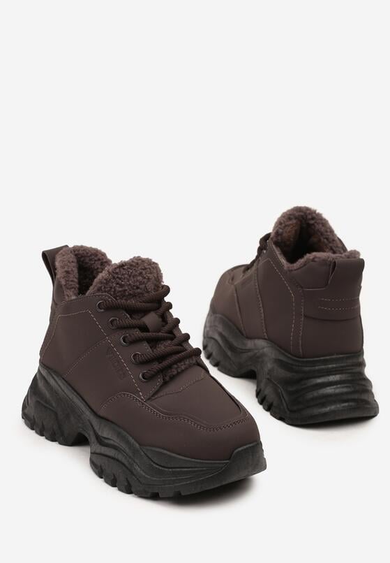 Brązowe Traperki Sneakersy Vices na Grubej Tłoczonej Platformie Typu Traperki Narrise 6
