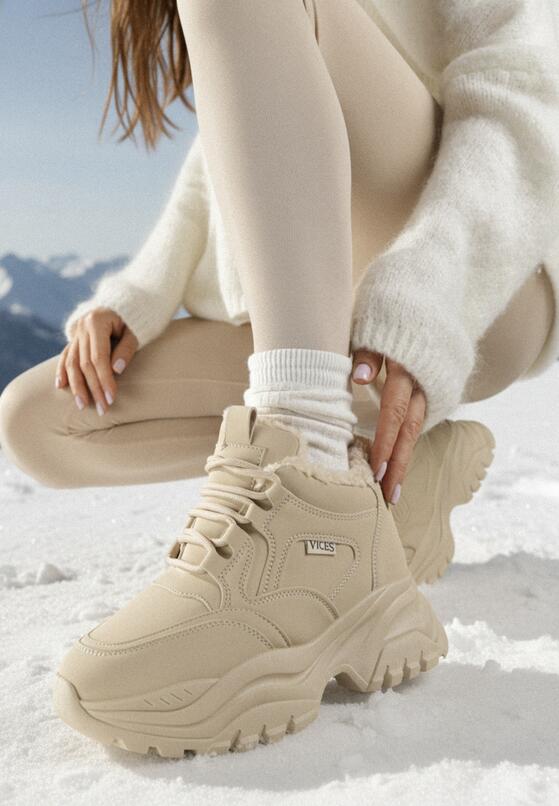 Ciemnobeżowe Sneakersy Vices w Stylu Traperków Chunky na Grubej Podeszwie Leandre 1