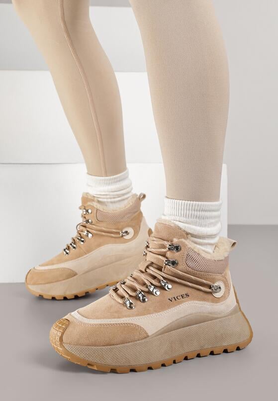Ciemnobeżowe Sportowe Sneakersy Śniegowce Vices na Grubej Podeszwie Nellsana 3