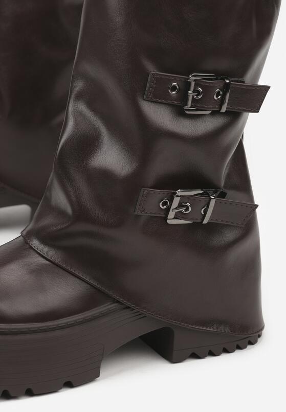 Ciemnobrązowe Botki Biker VICES z Cholewką Imitującą Nogawkę z Klamrami Reiladia 7