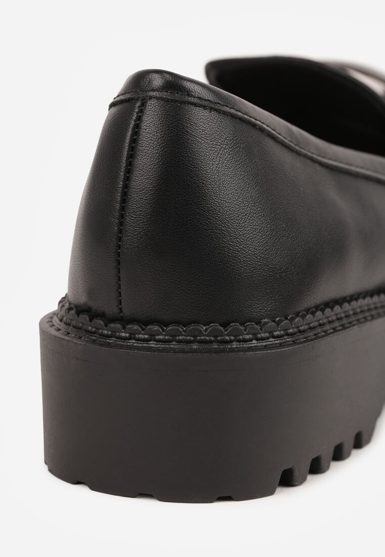 Czarne Mokasyny Vices ze Skórzaną Wkładką i Metaliczną Ozdobą Anlee 8