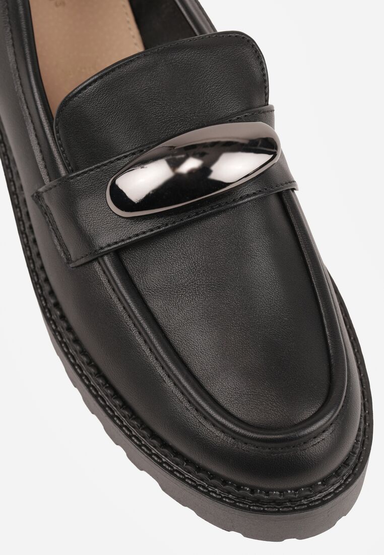 Czarne Mokasyny Vices ze Skórzaną Wkładką i Metaliczną Ozdobą Anlee 9