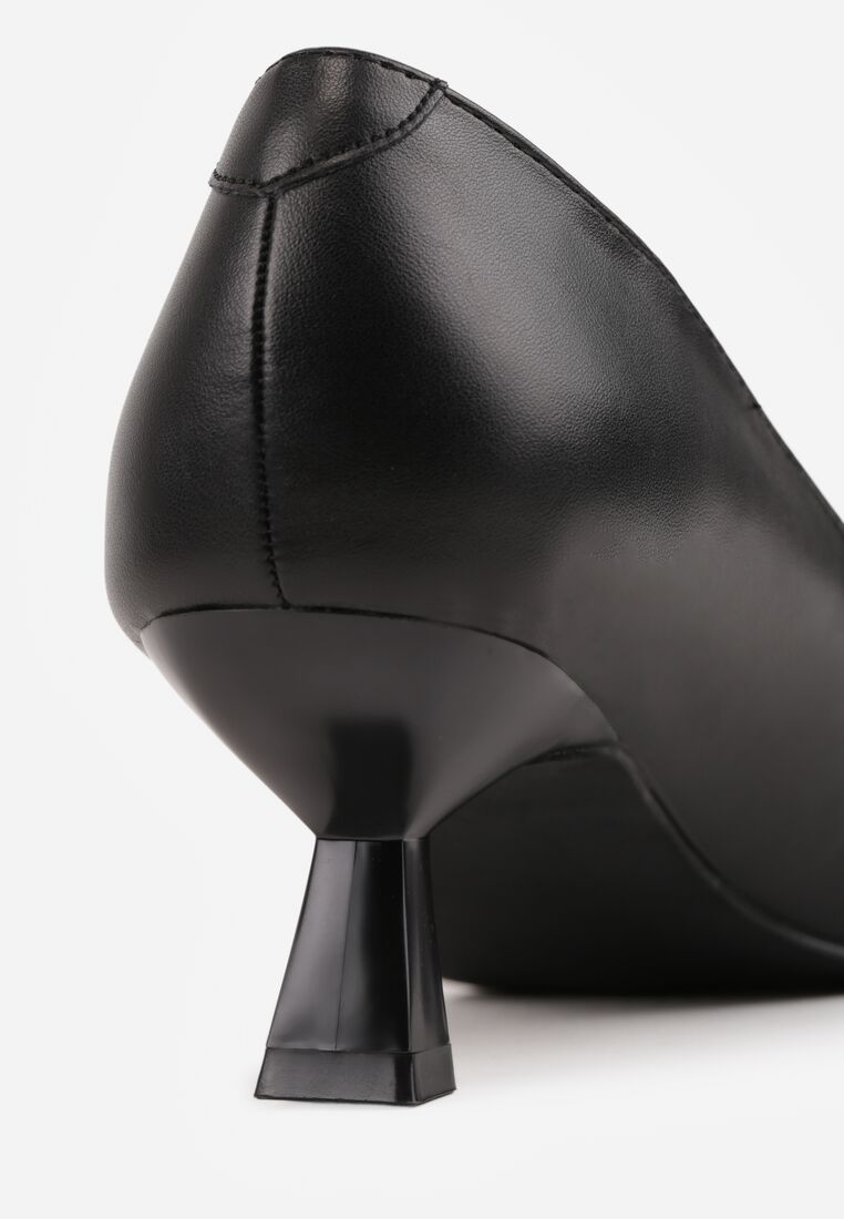Czarne Czółenka Vices na Obcasie Typu Kaczuszka ze Skórzaną Wkładką Naliove 8