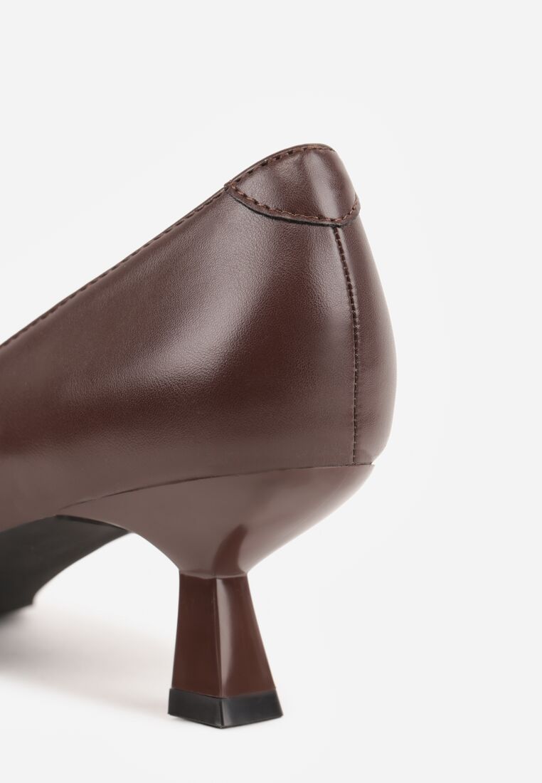 Brązowe Czółenka Vices na Obcasie Typu Kaczuszka ze Skórzaną Wkładką Naliove 8