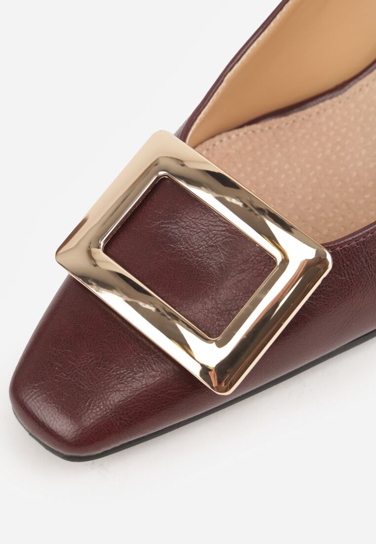 Bordowe Czółenka Vices ze Skórzaną Wkładką i Prostokątną Aplikacją Berisse 8