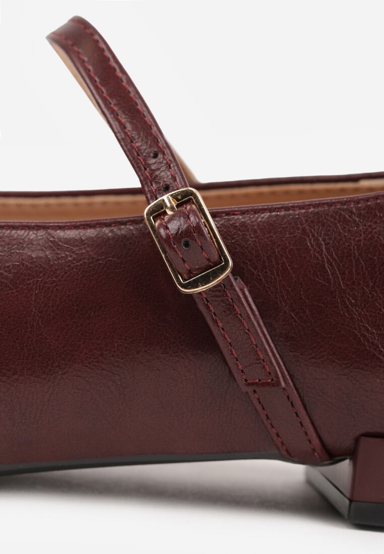 Bordowe Balerinki Vices ze Skórzaną Wkładką i Paskiem z Klamerką Eslerie 8