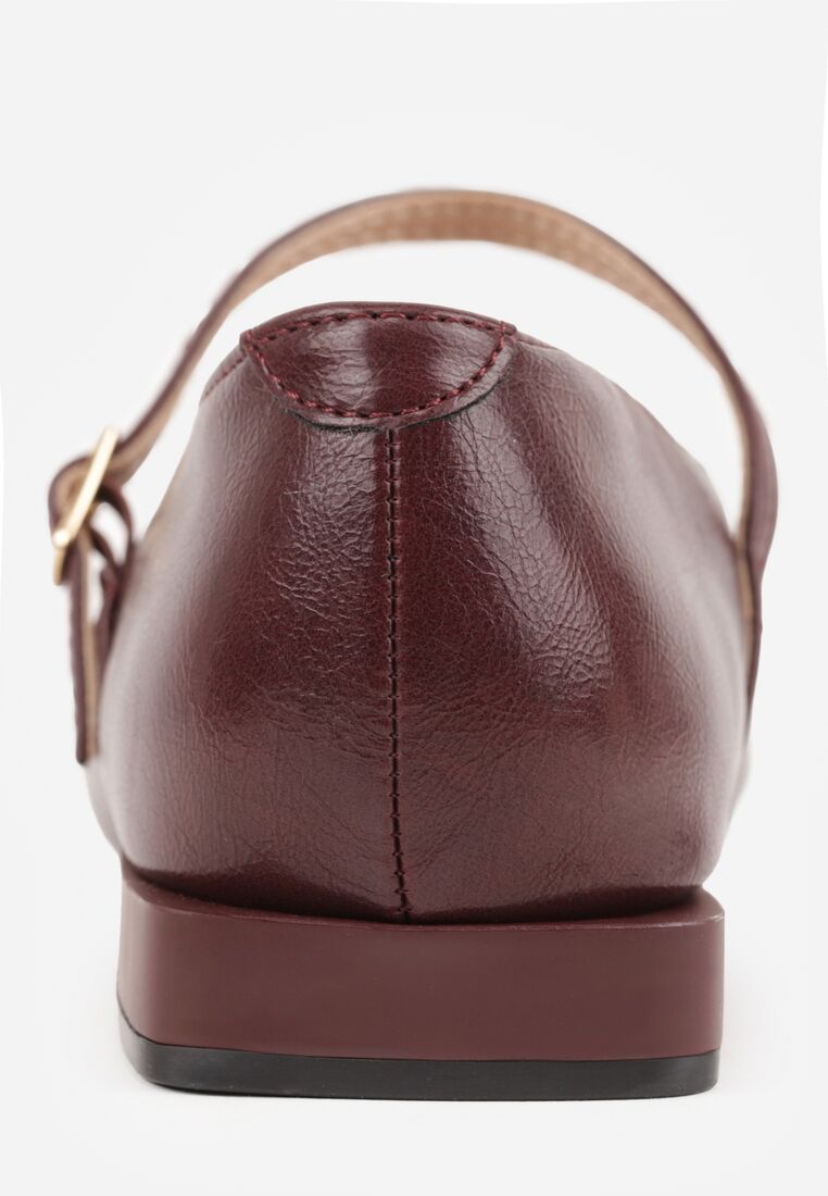 Bordowe Balerinki Vices ze Skórzaną Wkładką i Paskiem z Klamerką Eslerie 9