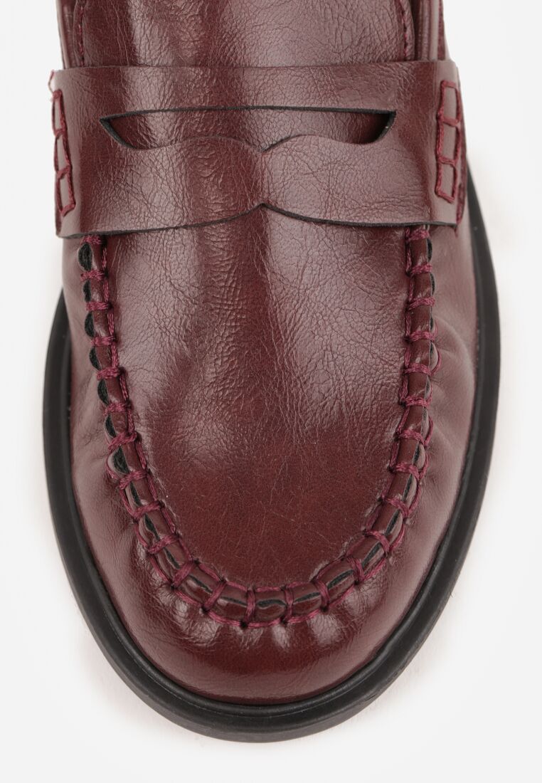 Bordowe Marszczone Mokasyny Vices ze Skórzaną Wkładką Nestia 8