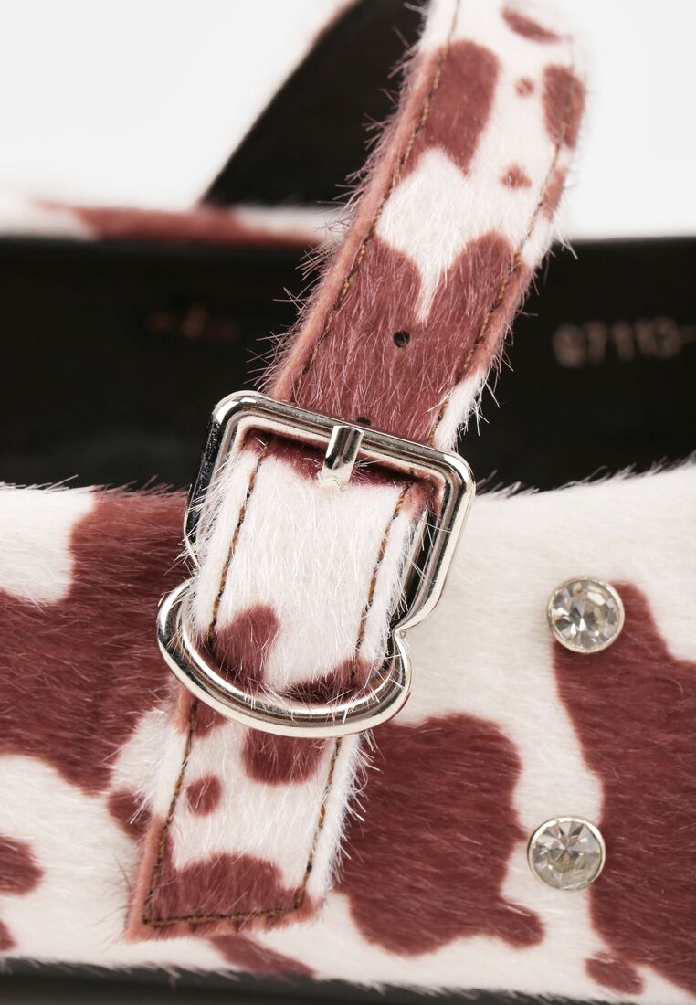 Brązowo-Białe Balerinki Vices w Krowie Łaty z Ćwiekami Paskiem z Klamerką i Skórzaną Wkładką Riletra 9