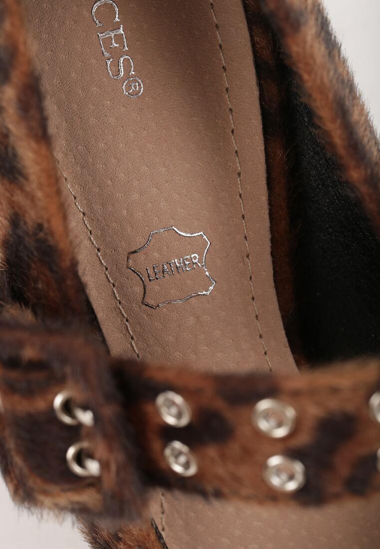 Brązowe Panterkowe Czółenka Vices na Szpilce ze Skórzaną Wkładką Ozdobione Nitami Aribene 8