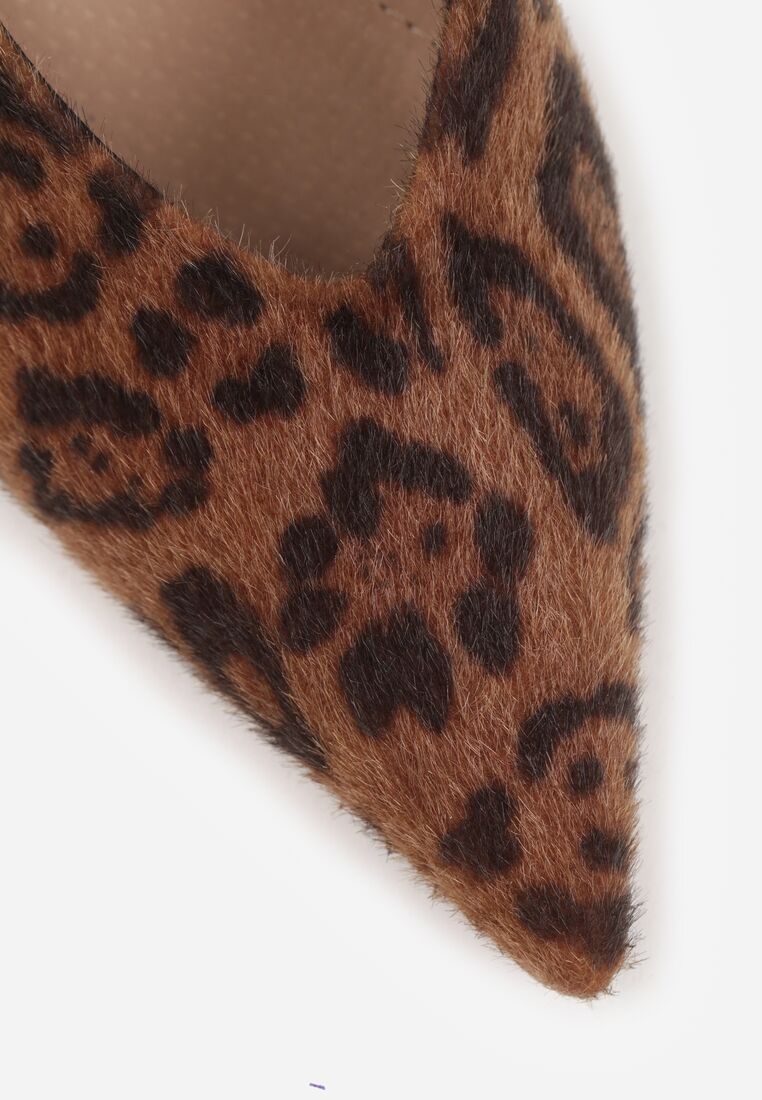 Brązowe Panterkowe Czółenka Vices na Szpilce ze Skórzaną Wkładką Ozdobione Nitami Aribene 9