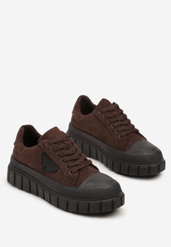 Brązowe Sneakersy Vices na Grubej Podeszwie z Geometryczną Aplikacją Leanae 5