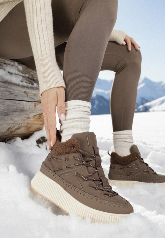 Brązowe Śniegowce Trapery Vices na Grubej Tłoczonej Podeszwie z Przeszyciami Anurrive 1