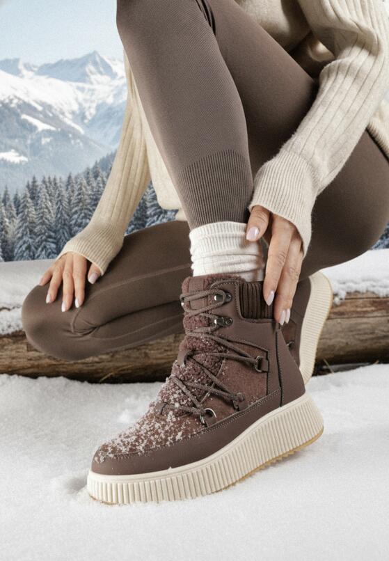 Brązowe Płaskie Śniegowce Trapery Vices na Grubej Tłoczonej Podeszwie Gelena 1