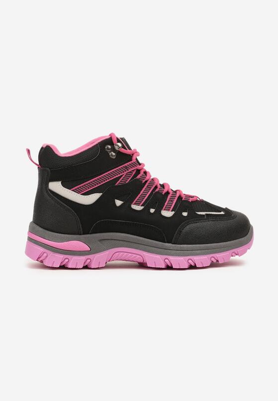 Czarno-Fuksjowe Sznurowane Buty Trekkingowe Traperki Vices na Grubej Podeszwie Afertie 4
