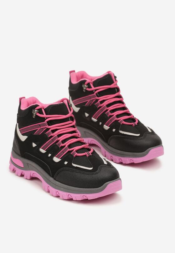 Czarno-Fuksjowe Sznurowane Buty Trekkingowe Traperki Vices na Grubej Podeszwie Afertie 5