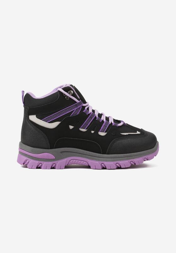 Czarno-Fioletowe Sznurowane Buty Trekkingowe Traperki Vices na Grubej Podeszwie Afertie 4