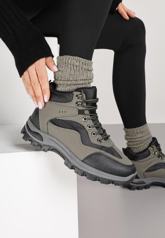 Czarno-Zielone Buty Trekkingowe Trapery Vices z Geometrycznym Wzorem Anerisse 2
