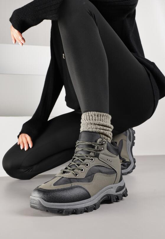 Czarno-Zielone Buty Trekkingowe Trapery Vices z Geometrycznym Wzorem Anerisse 1