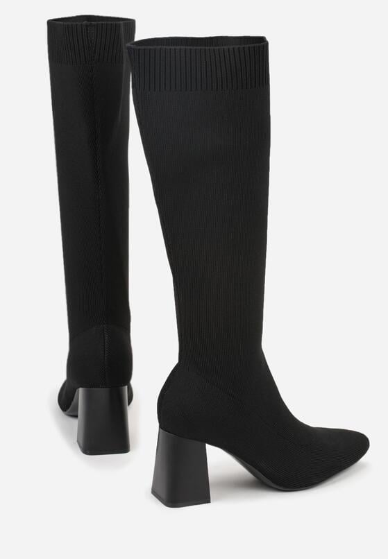 Czarne Eleganckie Kozaki VICES na Słupku ze Skarpetkową Cholewką Mialles 6