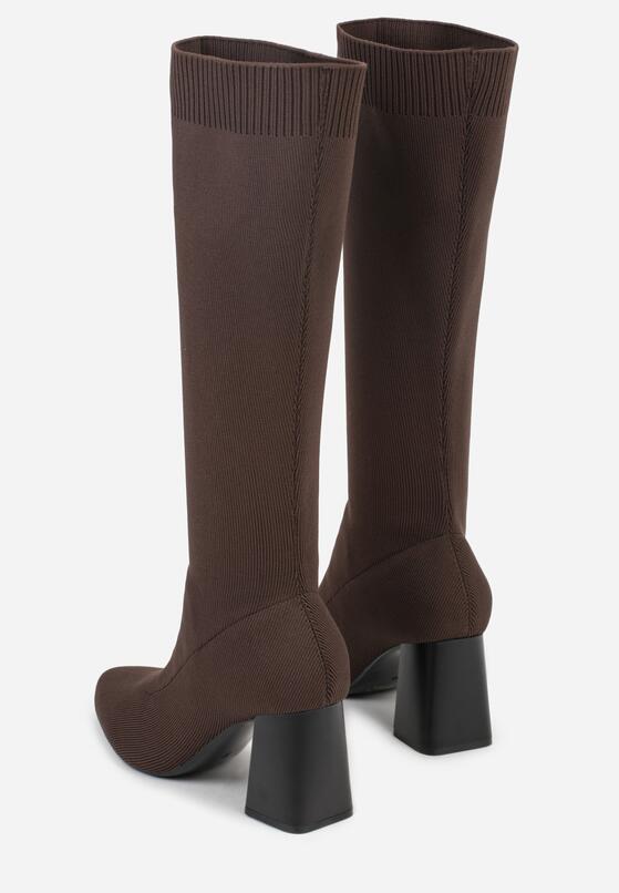 Brązowe Eleganckie Kozaki VICES na Słupku ze Skarpetkową Cholewką Mialles 6