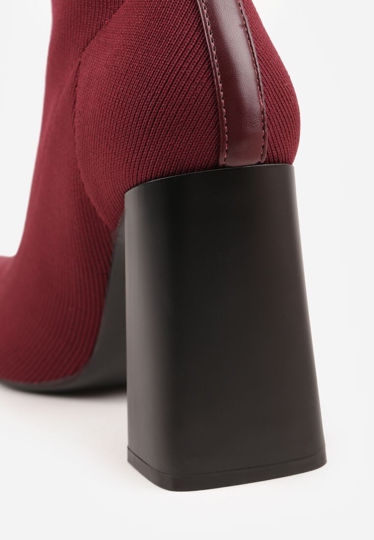 Bordowe Botki Vices na Obcasie o Geometrycznym Kształcie z Elastyczną Cholewką Falurea 9