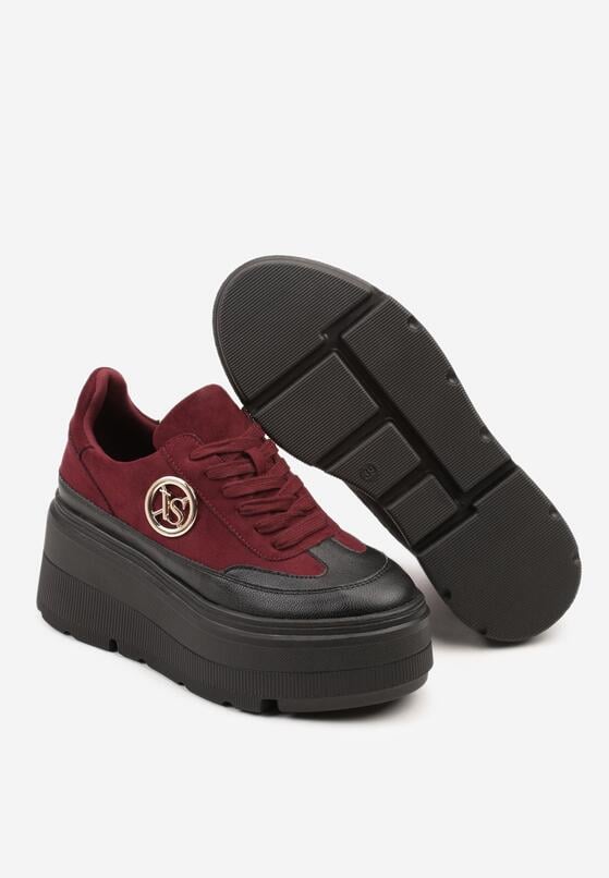 Bordowe Sneakersy Vices na Platformie Zdobione Okrągłą Aplikacją Wodvire 7