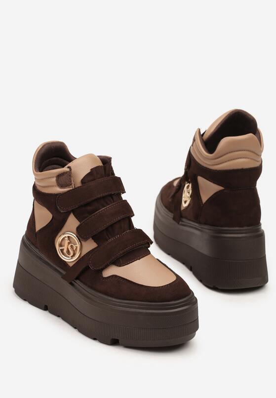 Beżowo-Brązowe Botki Vices w Stylu Sneakersów na Platformie Afirriva 3