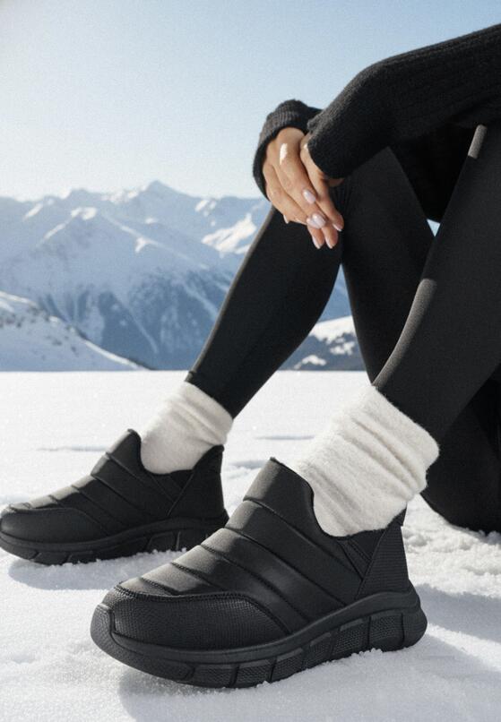 Czarne Pikowane Sneakersy Śniegowce na Grubej Tłoczonej Platformie Verta 1