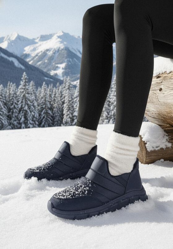 Granatowe Pikowane Sneakersy Śniegowce na Grubej Tłoczonej Platformie Verta 1