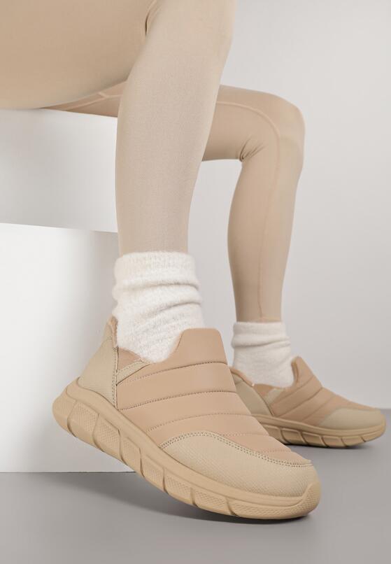 Ciemnobeżowe Pikowane Sneakersy Śniegowce na Grubej Tłoczonej Platformie Verta 2
