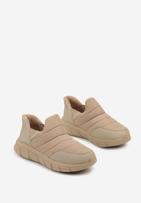 Ciemnobeżowe Pikowane Sneakersy Śniegowce na Grubej Tłoczonej Platformie Verta 5