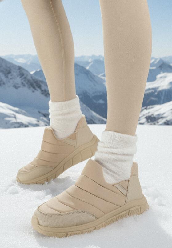 Ciemnobeżowe Pikowane Sneakersy Śniegowce na Grubej Tłoczonej Platformie Verta 1